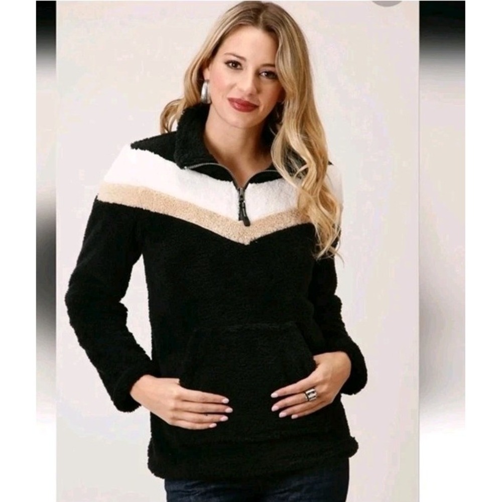 Roper XL Teddy Pullover Sweater Jacket Women Color Block Quarter Zip Fleece